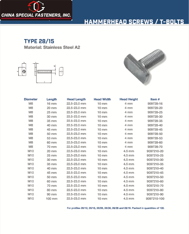 China Special Fasteners Hammerhead T-Bolts